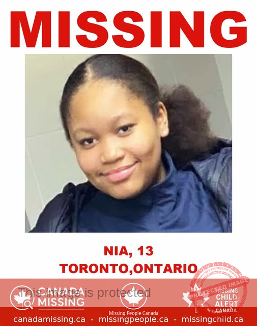 Toronto Police Request Public Help in Locating Missing 13-Year-Old Nia