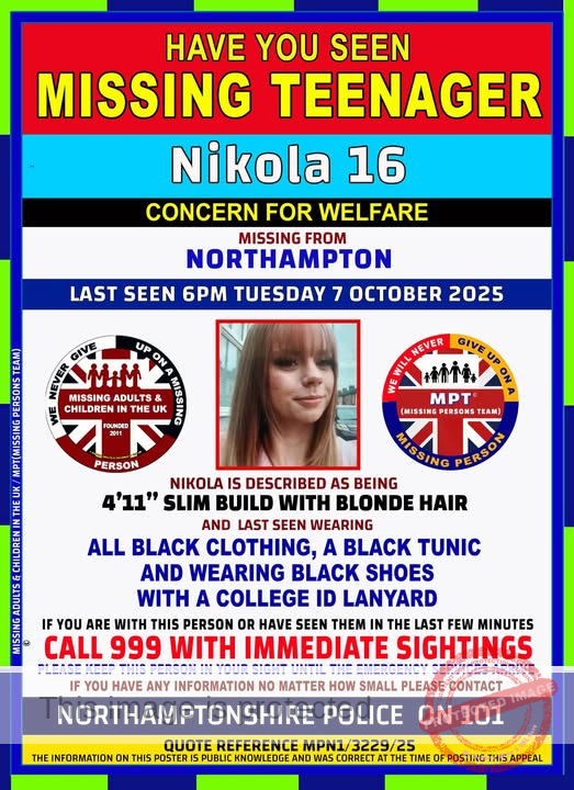 Missing 16-Year-Old Nikola Last Seen in Northampton on October 7, 2025