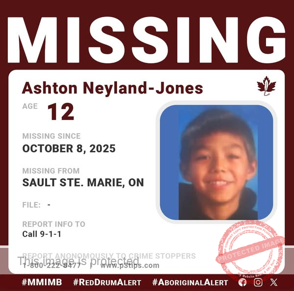 Urgent Search for Missing 12-Year-Old Ashton Neyland-Jones in Sault Ste. Marie, Ontario