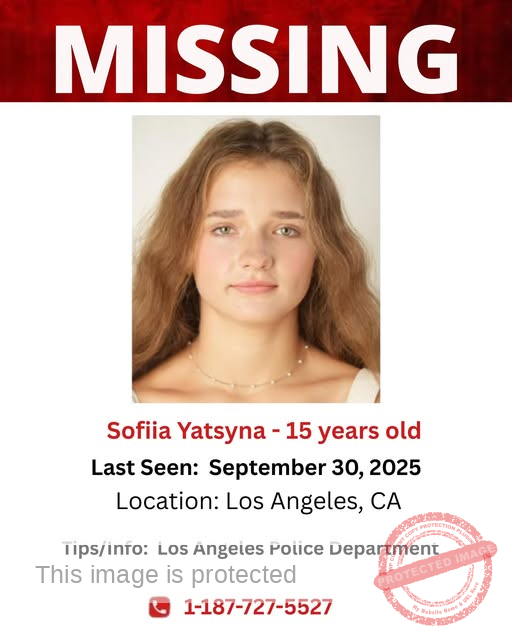 14-Year-Old Sofiia Yatsyna Missing in Los Angeles, California – Last Seen on September 30, 2025